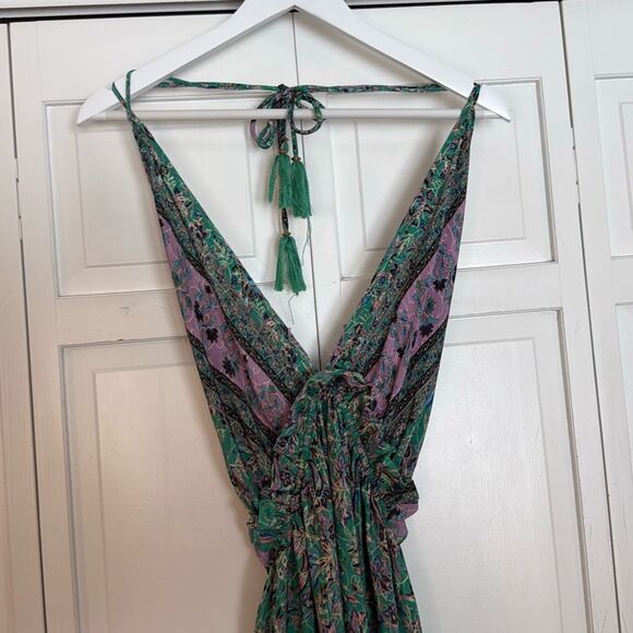 Chic Floral Midi Dress in Teal and Lavender - Picture 3 of 10